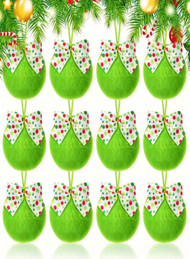 DEYIXUN 12 Pcs Lime Green Furry Christmas Ball Ornaments Xmas Green Furry Ornaments Christmas Ball Hanging Decorations for Tree Fireplace Mantel Staircase Wreath, Xmas Party Home Decorations Supplies - Image 1